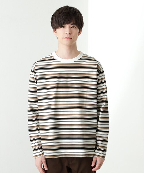 THE SHOP TK (ザ ショップ ティーケー )の「ランダムボーダー長袖タフTシャツ 【洗濯機OK】(Tシャツ/カットソー・メンズ・ホワイト系3/ブラック系2・02/03/04)」の11枚目の写真