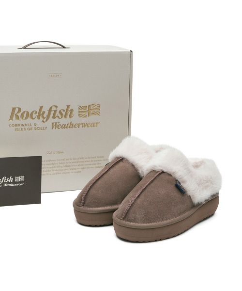 Rockfish⭐︎CLOUDY FLATFORM FUR MULES-モカ セール】CLOUDY FLATFORM FUR MULES（スリッポン）｜ROCKFISH