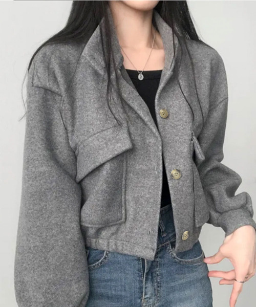VIVID LADY(ビビッドレディー)の「パフスリーブ ショート丈 チェスターコート アウター(チェスターコート・レディース・グレー/ブラック/ライトベージュ・FREE)」の1枚目の写真