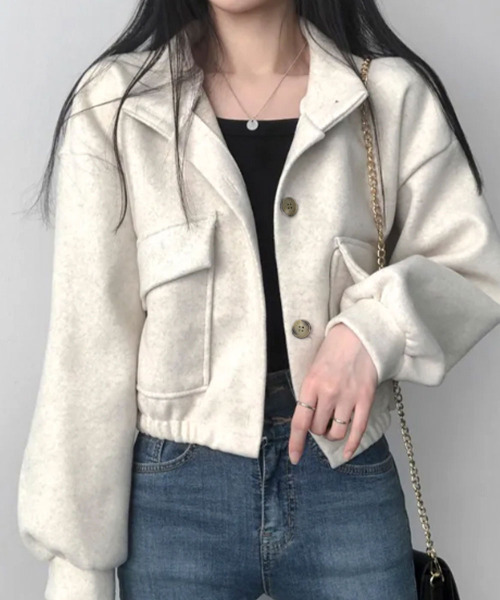 VIVID LADY(ビビッドレディー)の「パフスリーブ ショート丈 チェスターコート アウター(チェスターコート・レディース・グレー/ブラック/ライトベージュ・FREE)」の4枚目の写真