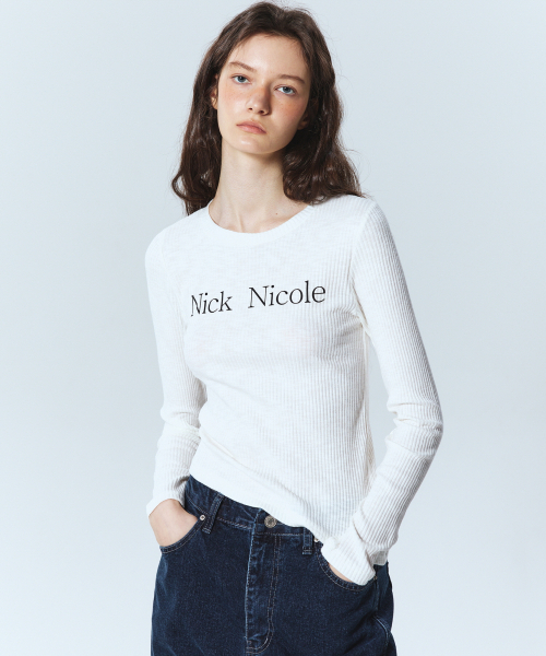 NICK&NICOLE(ニックアンドニコール)の「OBLIQUE LINE LONG SLEEVE TOP_IVORY(Tシャツ/カットソー・レディース・その他・MEDIUM)」の1枚目の写真