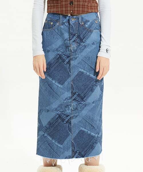 CRANK(クランク)の「デニムプリントロングスカート_ブルー(スカート・レディース・その他・SMALL/MEDIUM)」の1枚目の写真