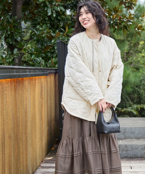 MICA&DEAL（マイカ＆ディール）の「ノーカラーキルティングコート（ノーカラーコート・レディース・オフホワイト/ブラック/ブラウン・FREE）」の6枚目の写真