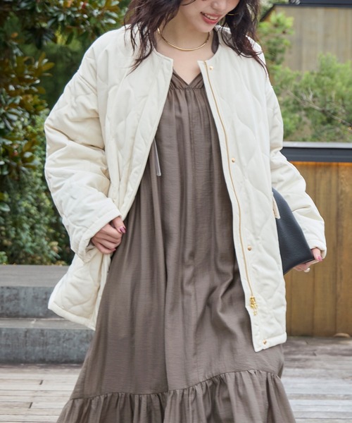 MICA&DEAL（マイカ＆ディール）の「ノーカラーキルティングコート（ノーカラーコート・レディース・オフホワイト/ブラック/ブラウン・FREE）」の9枚目の写真