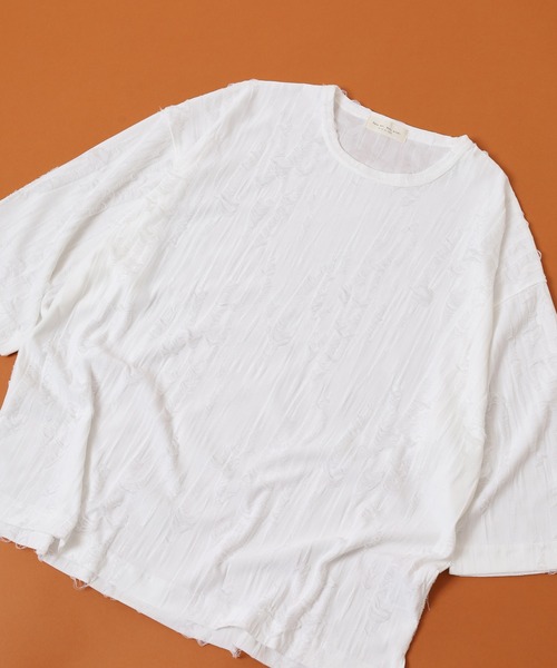 many men many mind(メニーメンメニーマインド)の「MANYMENMANYMINDS ダメージ加工/7分袖/グランジ/Tシャツ(Tシャツ/カットソー・メンズ・ホワイト・M)」の1枚目の写真