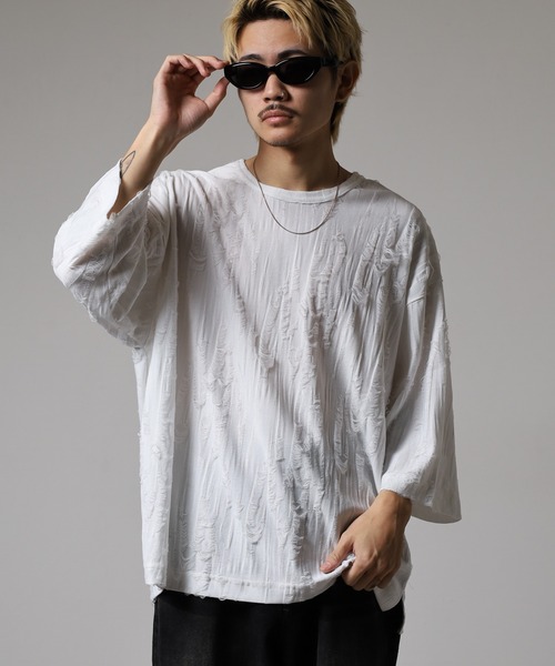 many men many mind(メニーメンメニーマインド)の「MANYMENMANYMINDS ダメージ加工/7分袖/グランジ/Tシャツ(Tシャツ/カットソー・メンズ・ホワイト・M)」の13枚目の写真