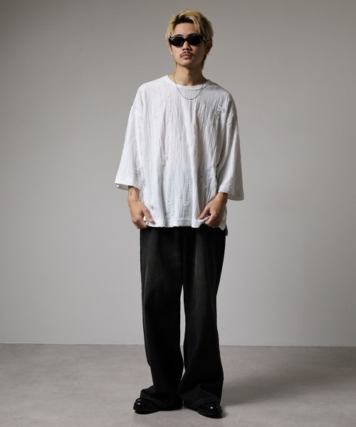 many men many mind(メニーメンメニーマインド)の「MANYMENMANYMINDS ダメージ加工/7分袖/グランジ/Tシャツ(Tシャツ/カットソー・メンズ・ホワイト・M)」の16枚目の写真