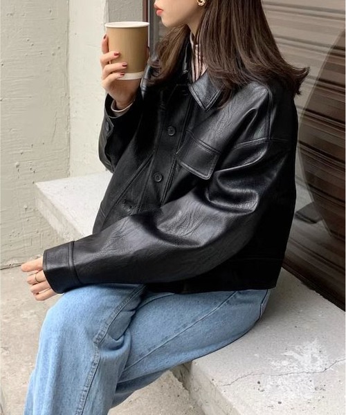 MAISON DE THERESE(メゾン ド テレーズ)の「ペティットサイズ レトロ風 合皮のショートジャケット(その他アウター・レディース・ブラウン/ブラック・S/M/L)」の6枚目の写真