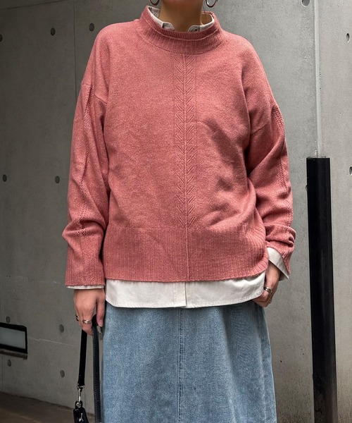 LBC(エルビーシー)の「透かしラインバックスリットニット(ニット/セーター・レディース・ピンク/モカ/ベージュ/ブルー/グレー・M)」の13枚目の写真