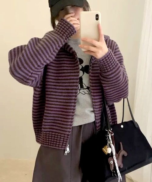 HALEY PESCA(ヘーリーペスカ)の「HALEY PESCA/カラフルボーダー ダブルジップニットパーカー(パーカー・レディース・ブルー/グレー/ブラック/グリーン/ピンク/ミント・FREE)」の6枚目の写真