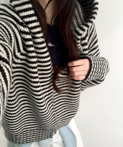 HALEY PESCA(ヘーリーペスカ)の「HALEY PESCA/カラフルボーダー ダブルジップニットパーカー(パーカー・レディース・ブルー/グレー/ブラック/グリーン/ピンク/ミント・FREE)」の2枚目の写真