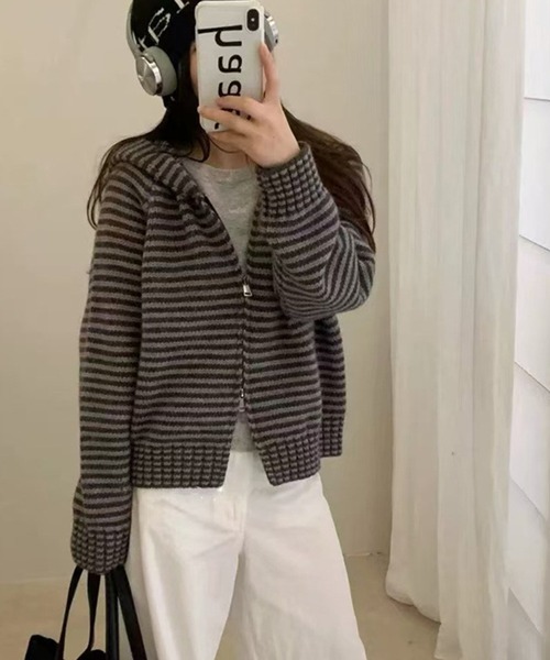 HALEY PESCA(ヘーリーペスカ)の「HALEY PESCA/カラフルボーダー ダブルジップニットパーカー(パーカー・レディース・ブルー/グレー/ブラック/グリーン/ピンク/ミント・FREE)」の18枚目の写真