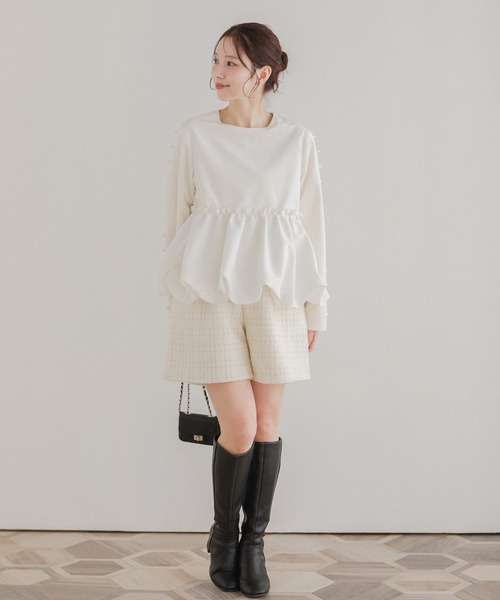 Fit more(フィットモア)の「ツイードパールポケットショートパンツ(その他パンツ・レディース・ブラック/アイボリー/グレイッシュベージュ・S/M)」の6枚目の写真