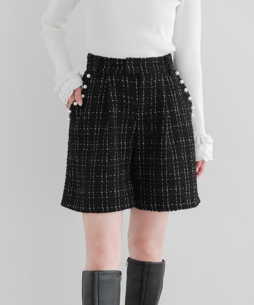 Fit more(フィットモア)の「ツイードパールポケットショートパンツ(その他パンツ・レディース・ブラック/アイボリー/グレイッシュベージュ・S/M)」の8枚目の写真