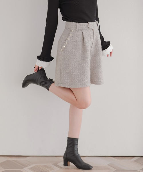 Fit more(フィットモア)の「ツイードパールポケットショートパンツ(その他パンツ・レディース・ブラック/アイボリー/グレイッシュベージュ・S/M)」の12枚目の写真