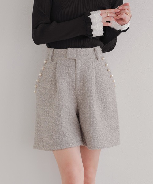 Fit more(フィットモア)の「ツイードパールポケットショートパンツ(その他パンツ・レディース・ブラック/アイボリー/グレイッシュベージュ・S/M)」の15枚目の写真