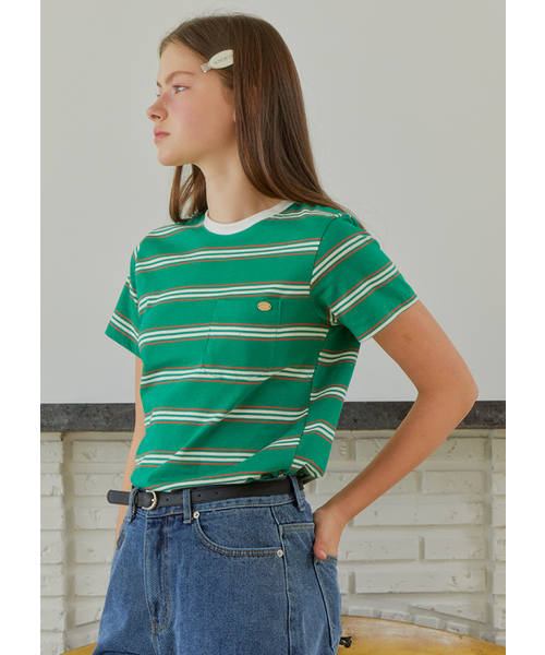 ANOETIC（アノエティック）の「ANC STRIPE HALF T-SHIRT_GREEN（Tシャツ/カットソー・レディース・グリーン・FREE）」の2枚目の写真