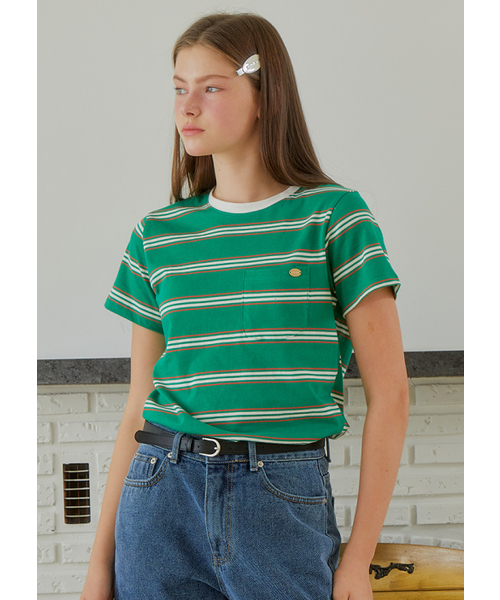ANOETIC（アノエティック）の「ANC STRIPE HALF T-SHIRT_GREEN（Tシャツ/カットソー・レディース・グリーン・FREE）」の3枚目の写真