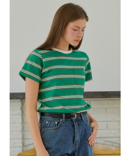 ANOETIC（アノエティック）の「ANC STRIPE HALF T-SHIRT_GREEN（Tシャツ/カットソー・レディース・グリーン・FREE）」の4枚目の写真