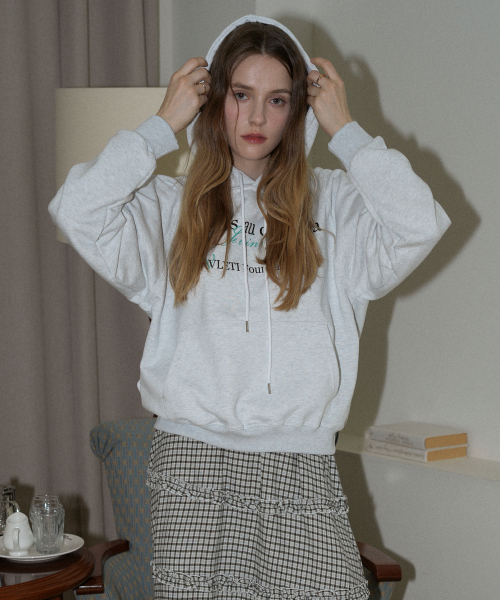 Oversized Printing Logo Hoodie (white melange)