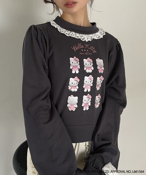 sanrio(サンリオ)の「ANGEL【HELLO KITTY】 ENCYCLOPEDIA FRILL SWEAT(スウェット・レディース・グレー×サックスブルー/グレー×ピンク/オフホワイト/ブラック系・FREE)」の8枚目の写真