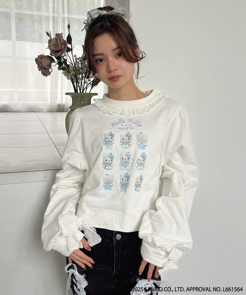 sanrio(サンリオ)の「ANGEL【HELLO KITTY】 ENCYCLOPEDIA FRILL SWEAT(スウェット・レディース・グレー×サックスブルー/グレー×ピンク/オフホワイト/ブラック系・FREE)」の6枚目の写真