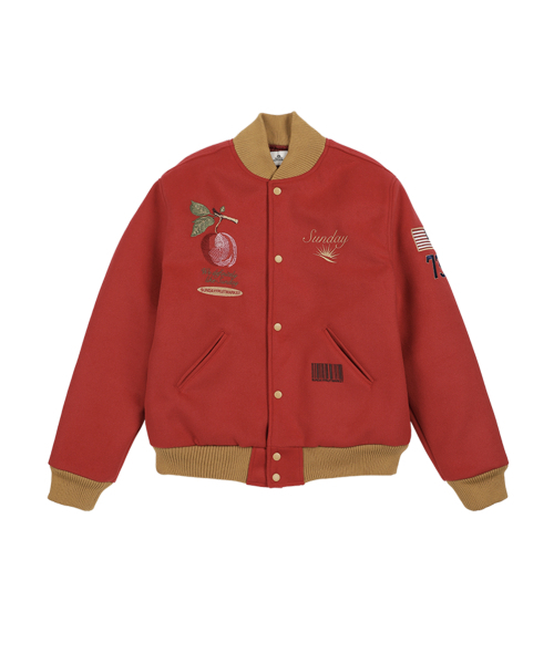 SUNDAY FRUIT MARKET(サンデーフルーツマーケット)の「APPLE VARSITY JACKET RED(スタジャン・メンズ・その他・SMALL)」の1枚目の写真