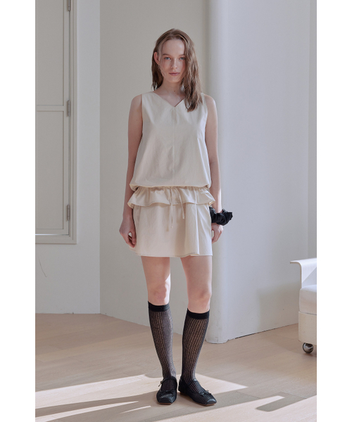 AFTERHOURS(アフターアワーズ)の「V-NECK LAYERED MINI DRESS (BEIGE)(ワンピース・レディース・その他・FREE)」の1枚目の写真