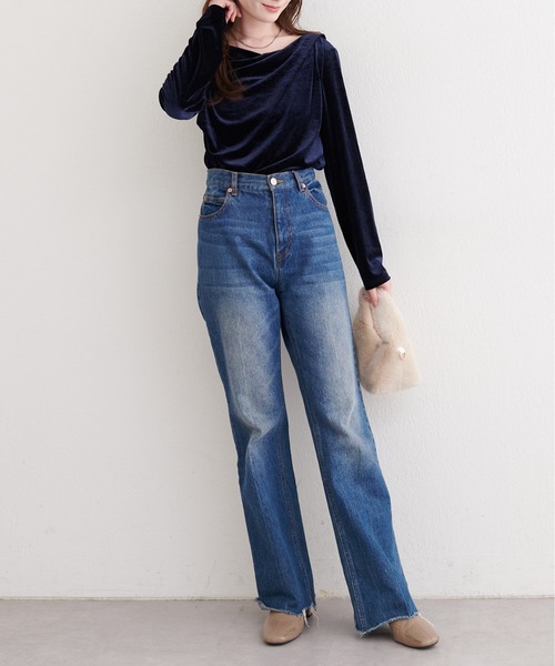 natural couture（ナチュラルクチュール）の「ラメベロアドレーププルオーバー（Tシャツ/カットソー・レディース・ブルーグレー/ピンクベージュ/ネイビー/オフホワイト・FREE）」の7枚目の写真