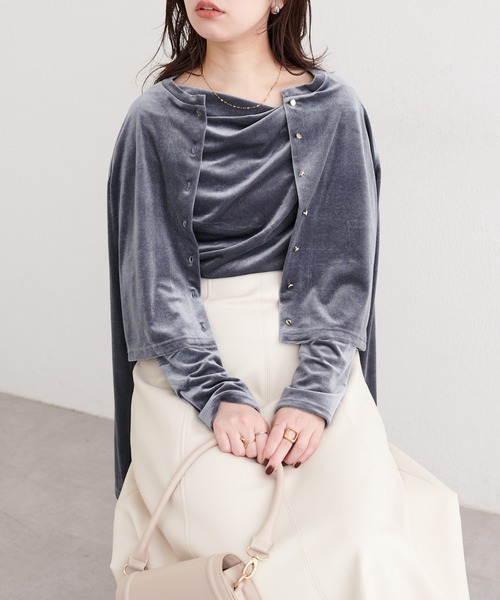 natural couture（ナチュラルクチュール）の「ラメベロアドレーププルオーバー（Tシャツ/カットソー・レディース・ブルーグレー/ピンクベージュ/ネイビー/オフホワイト・FREE）」の16枚目の写真