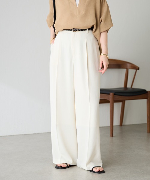 COLLAGE GALLARDAGALANTE（コラージュガリャルダガランテ）の「ジャージワイドパンツ/セットアップ可/WEB限定カラー・サイズ展開（スラックス・レディース・ピンク/ベージュ/ネイビー/オフホワイト/ブラック/オレンジ/ライトグレー・0/1/2/PS/TM/XL）」の2枚目の写真