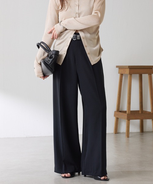 COLLAGE GALLARDAGALANTE（コラージュガリャルダガランテ）の「ジャージワイドパンツ/セットアップ可/WEB限定カラー・サイズ展開（スラックス・レディース・ピンク/ベージュ/ネイビー/オフホワイト/ブラック/オレンジ/ライトグレー・0/1/2/PS/TM/XL）」の3枚目の写真