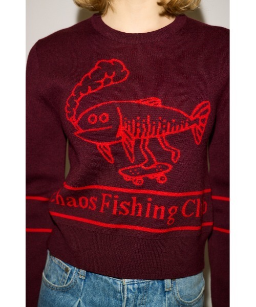 THROW by SLY(スローバイスライ)の「THROW Chaos Fishing Club KNIT TOPS カオスフィッシングクラブ ニットトップス 秋服 冬服(ニット/セーター・レディース・ブラック/バーガンディー・2/1)」の14枚目の写真