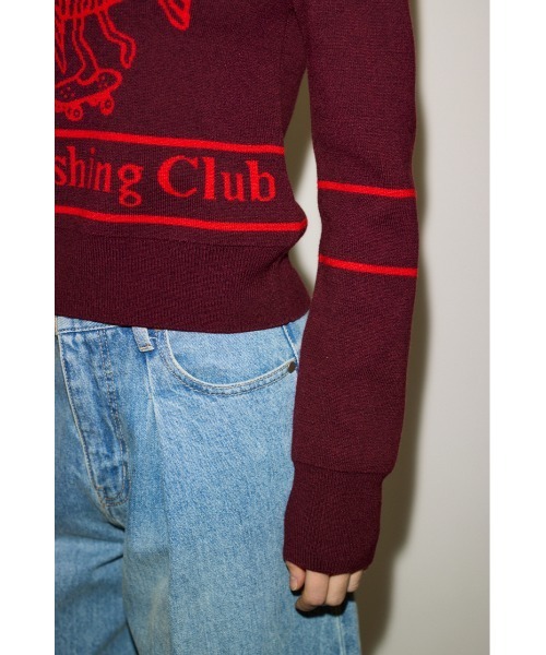 THROW by SLY(スローバイスライ)の「THROW Chaos Fishing Club KNIT TOPS カオスフィッシングクラブ ニットトップス 秋服 冬服(ニット/セーター・レディース・ブラック/バーガンディー・2/1)」の15枚目の写真