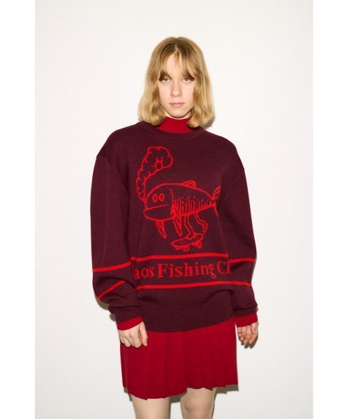 THROW by SLY(スローバイスライ)の「THROW Chaos Fishing Club KNIT TOPS カオスフィッシングクラブ ニットトップス 秋服 冬服(ニット/セーター・レディース・ブラック/バーガンディー・2/1)」の18枚目の写真