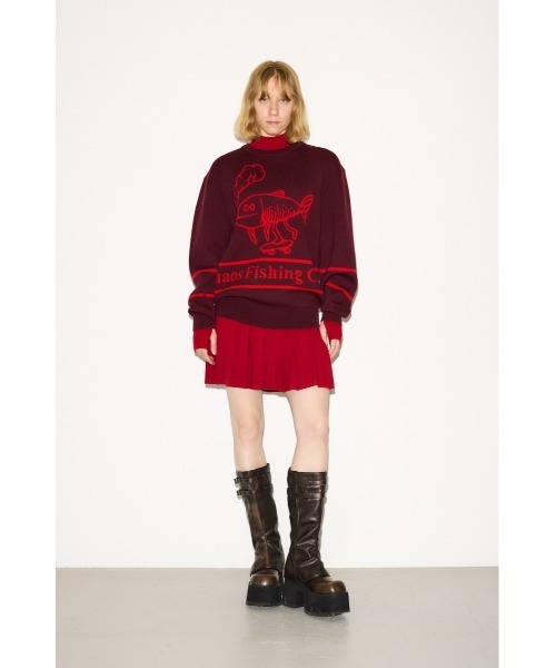 THROW by SLY(スローバイスライ)の「THROW Chaos Fishing Club KNIT TOPS カオスフィッシングクラブ ニットトップス 秋服 冬服(ニット/セーター・レディース・ブラック/バーガンディー・2/1)」の19枚目の写真
