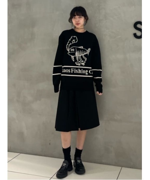 THROW by SLY(スローバイスライ)の「THROW Chaos Fishing Club KNIT TOPS カオスフィッシングクラブ ニットトップス 秋服 冬服(ニット/セーター・レディース・ブラック/バーガンディー・2/1)」の3枚目の写真