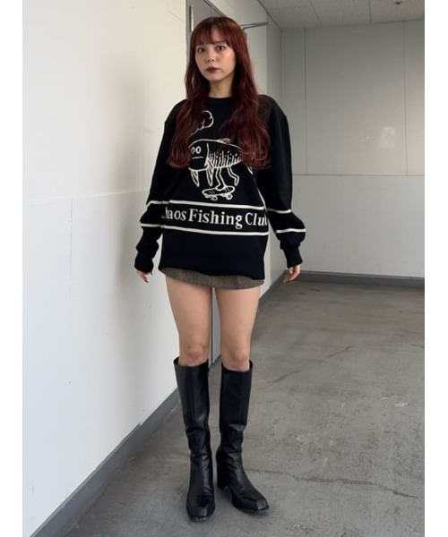 THROW by SLY(スローバイスライ)の「THROW Chaos Fishing Club KNIT TOPS カオスフィッシングクラブ ニットトップス 秋服 冬服(ニット/セーター・レディース・ブラック/バーガンディー・2/1)」の6枚目の写真