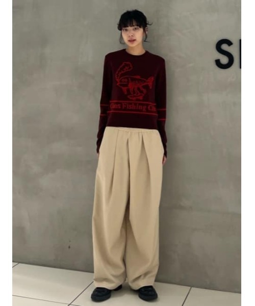 THROW by SLY(スローバイスライ)の「THROW Chaos Fishing Club KNIT TOPS カオスフィッシングクラブ ニットトップス 秋服 冬服(ニット/セーター・レディース・ブラック/バーガンディー・2/1)」の10枚目の写真