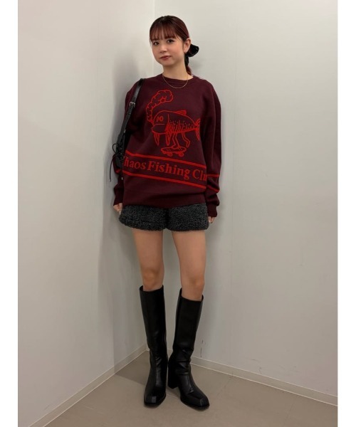 THROW by SLY(スローバイスライ)の「THROW Chaos Fishing Club KNIT TOPS カオスフィッシングクラブ ニットトップス 秋服 冬服(ニット/セーター・レディース・ブラック/バーガンディー・2/1)」の13枚目の写真