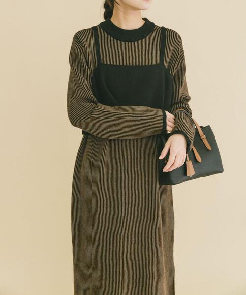 ITEMS URBANRESEARCH（アイテムズ アーバンリサーチ）の「ビスチェニットワンピース（ワンピース・レディース・ベージュ/ブラウン・FREE）」の3枚目の写真