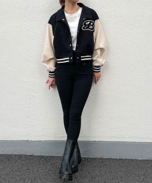 GORGE（ゴージ）の「《配色×ショート丈》レディース スタジャン ブルゾン 体型カバー ゆる袖 アウター 秋冬（その他アウター・レディース・ブラウン・F）」の10枚目の写真