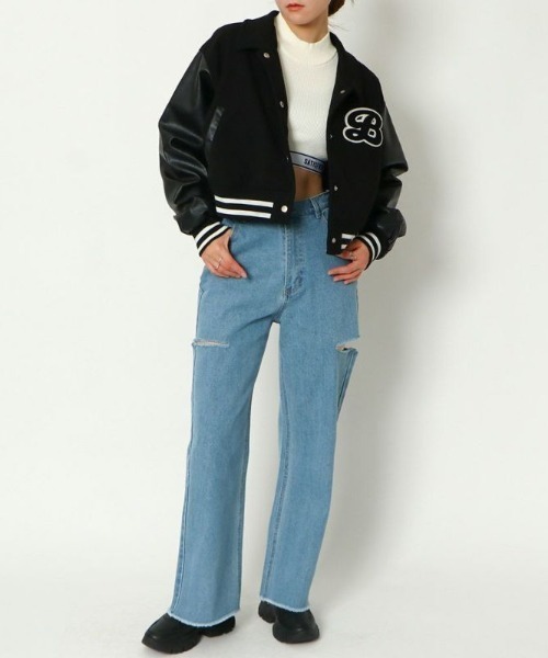 GORGE（ゴージ）の「《配色×ショート丈》レディース スタジャン ブルゾン 体型カバー ゆる袖 アウター 秋冬（その他アウター・レディース・ブラウン・F）」の11枚目の写真