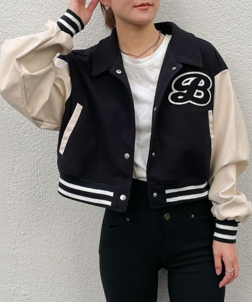 GORGE（ゴージ）の「《配色×ショート丈》レディース スタジャン ブルゾン 体型カバー ゆる袖 アウター 秋冬（その他アウター・レディース・ブラウン・F）」の12枚目の写真