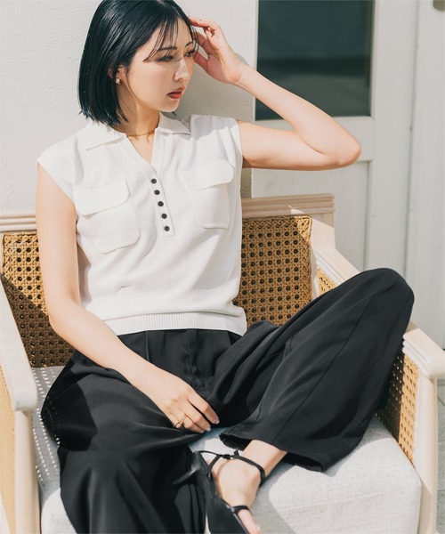 UR'S（ユアーズ）の「ノースリーブスキッパーポロニット（ニット