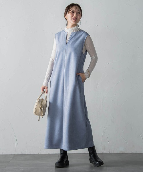 LAUTREAMONT(ロートレアモン)の「【WEB限定】フェイクスエードワンピース≪洗える≫(ワンピース・レディース・ブルー/ベージュ/チャコールグレー・11号/9号)」の5枚目の写真
