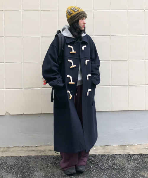 WOOL 80] ウールセミオーバーフィットダッフルコート_ネイビー