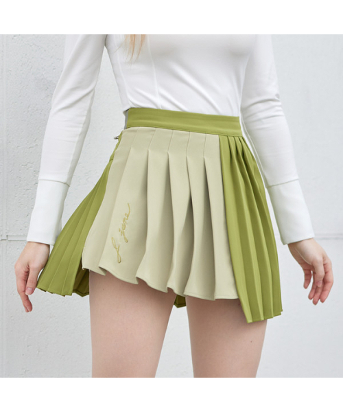 J.JANE(ジェイジェーン)の「アシンメトリック配色プリーツスカート(オリーブグリーン)(スカート・レディース・その他・XS/S/M)」の1枚目の写真