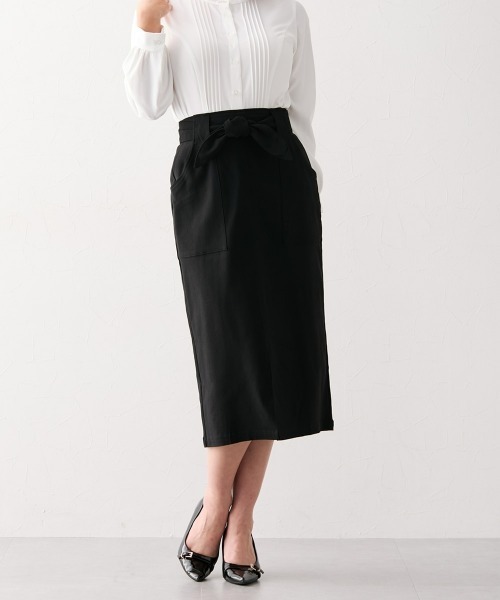 Nissen glamor（ニッセングラマー）の「【グラマーヒップ対応】ストレッチタイトスカート（リボンベルト付）（ホック付）（スカート・レディース・ワインレッド/ネイビー/ブラック・M/L/LL/3L）」の2枚目の写真