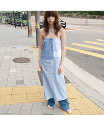 ECOMMAE（イコンマイ）の「PATCH WORK TUBE DRESS (BLUE STRIPE)（ワンピース）」